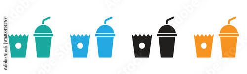 Vibrant, modern icons representing drinks and snacks, perfect for fast food, takeaway, and beverage businesses. Instantly enhance your brand visuals.