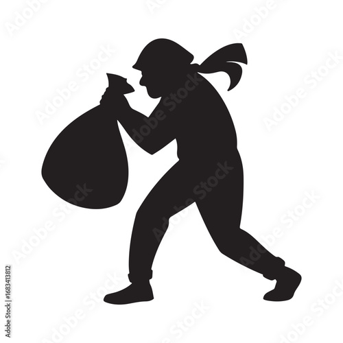 A thief with a bag of loot icon. Illustration of a criminal scenes icon. Premium quality graphic design icon. Signs and symbols collection icon for websites  web design  mobile app on white background