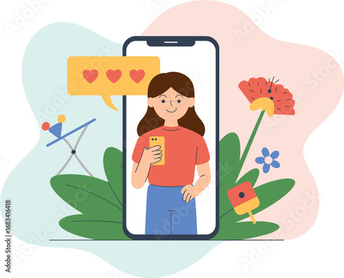 Smartphone with Young Woman Icon Illustration Set on white background