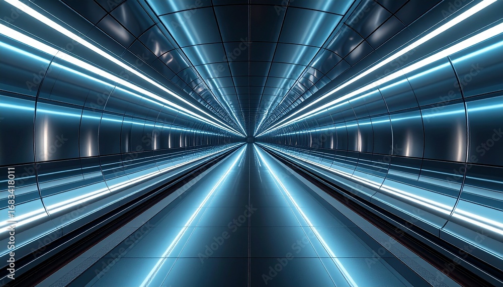 Obraz premium Endless tunnel of shifting light waves and reflective panels, creating a multi-sensory environment that feels infinite and futuristic