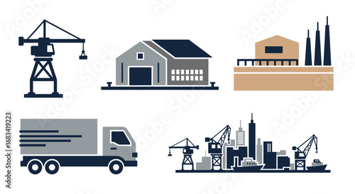 Port Logistics Icons Maritime Industry Vector Graphics
