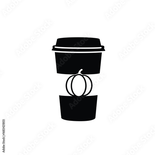 Black silhouette of pumpkin spice latte cup white background