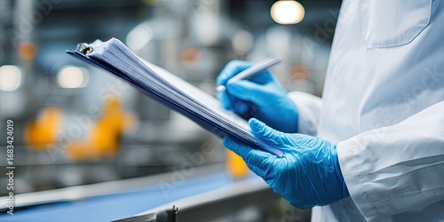 Factory Worker Taking Notes on Clipboard.