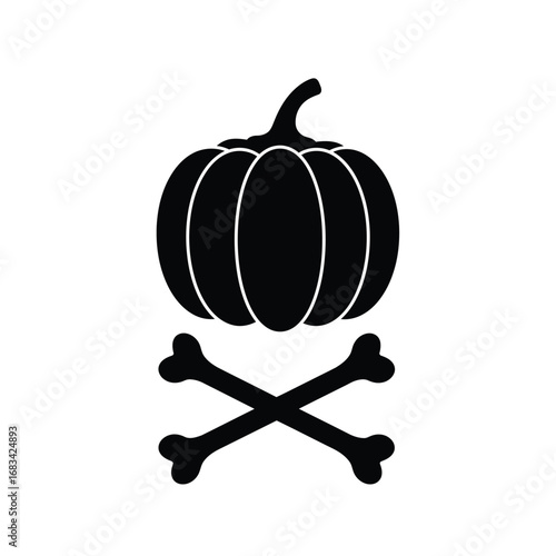 Black pumpkin crossbones icon symbol