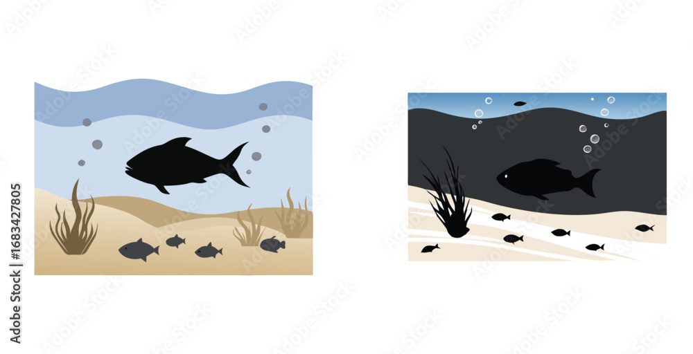 Fototapeta premium Fish Under water swimming scenery animal vector art design illustration