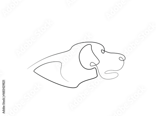 Dog head in single outline illustration. Continuous line art drawing of puppy head Editable stroke.