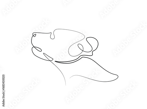 Dog head in single outline illustration. Continuous line art drawing of puppy head Editable stroke.