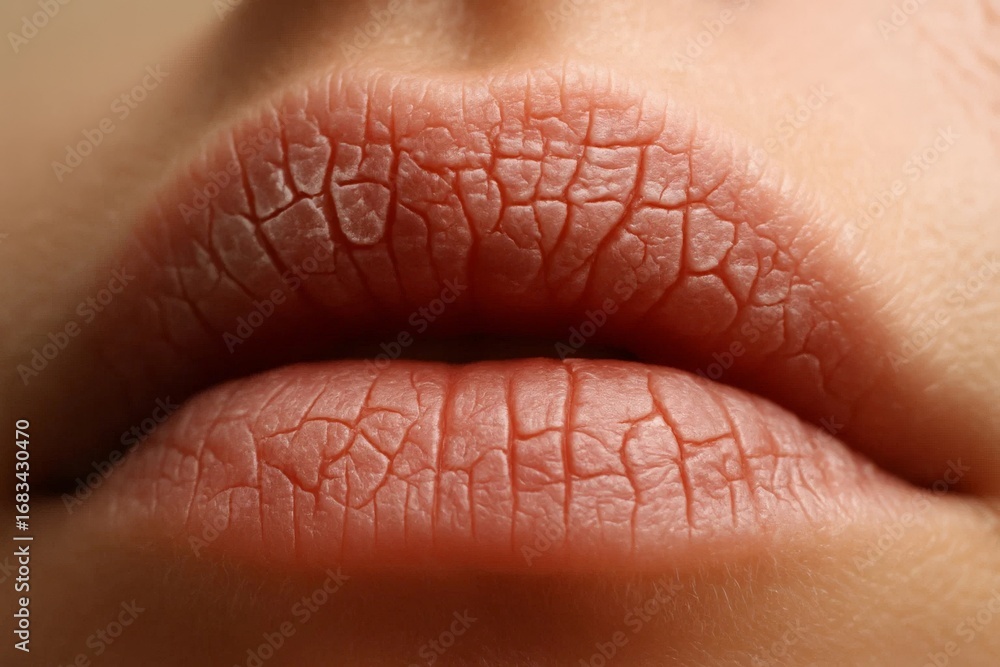Fototapeta premium Close-up of dry cracked lips with natural texture and detail