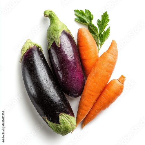 Fresh purple eggplant and orange carrots