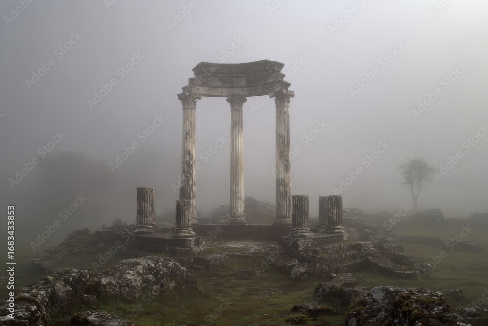 Naklejka premium A foggy day in the ancient city of pompuk