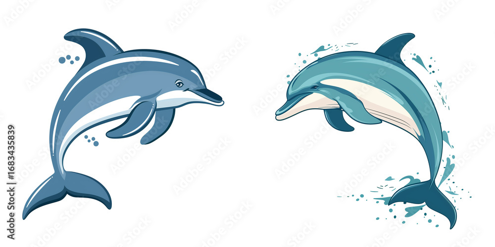 Naklejka premium Set of cute dolphin cartoon jumping on transparent or white background