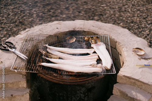 Grilled Eel, Cooked on an Outdoor Grill