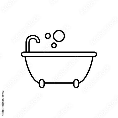Bathtub with soap bubbles in minimalist line art style  