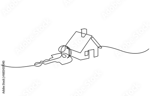 Continuous one line drawing of House and door keys vector illustration. Editable outline