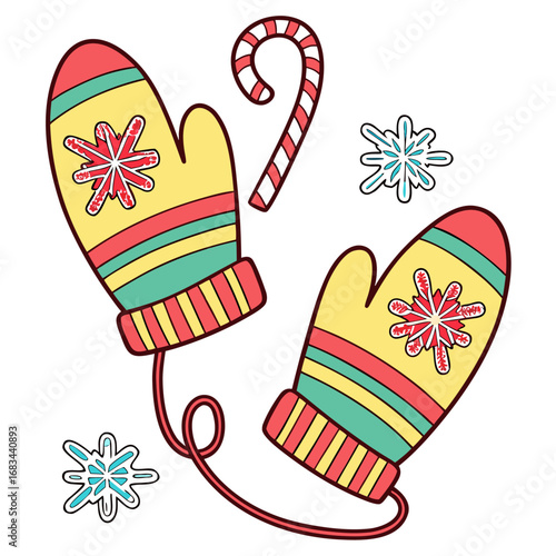 Festive winter mittens with candy cane and snowflakes bring holiday cheer and warmth this season