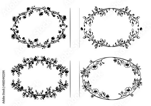 This vector set features a collection of elegant floral Victorian frames in oval, corner, and round shapes. Ideal for adding a vintage touch to invitations, scrapbooks, and creative projects.