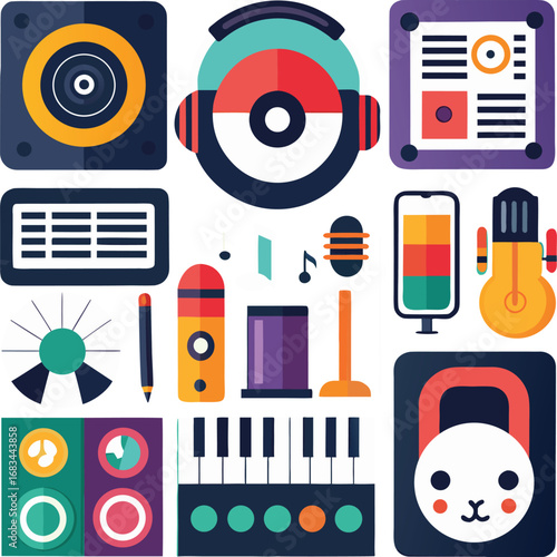 Assortment of Modern Music and Audio Icons sound entertainment