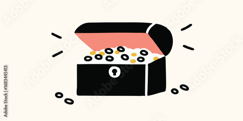 A stylized illustration of an open treasure chest overflowing with golden coins, its lid ajar to reveal the wealth within.
