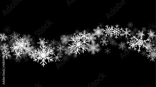 Christmas background with falling snowflakes. Winter holiday background or frame with pattern of holiday snow.