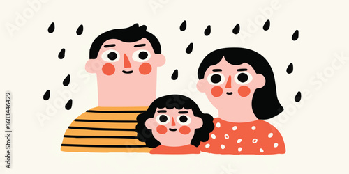 A heartwarming depiction of a family, their cartoonish features exuding warmth and togetherness against a simple background. This illustration captures the essence of familial love and unity.