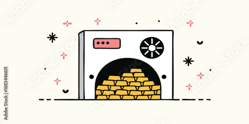 Depicting an illustration of a vault overflowing with gold bars, symbolizing wealth, security, and the safeguarding of valuable assets.