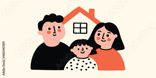 A heartwarming illustration depicting a close-knit family, full of love and togetherness, standing securely within the embrace of a home, representing family unity and the warmth of home life.