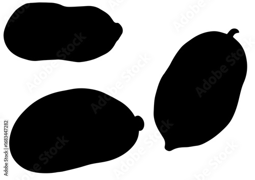 Silhouettes of three potatoes in various shapes and sizes  