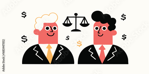 A visual metaphor of justice, showcasing two figures representing opposing sides of a legal dispute, symbolizing balance and fairness.