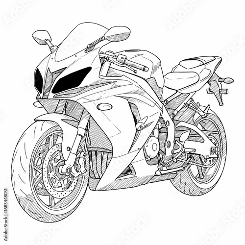 Detailed Motorcycle Drawing