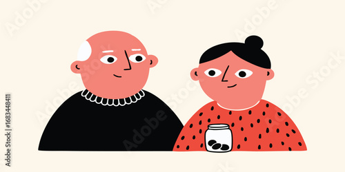 An illustration of a warm family bond, a sweet connection between an elderly woman and a young woman, symbolizing cherished memories and the love that binds generations.