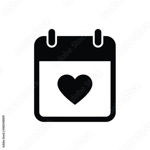 Black heart calendar icon on white date symbol