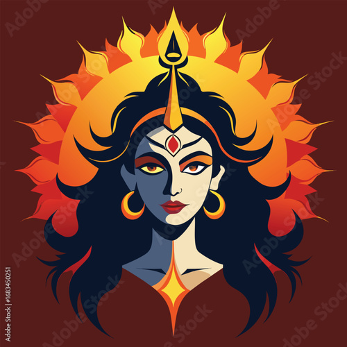 A fashionable woman with glamour and style, her hair and eyes highlighted, is a cartoon vector illustration in a red dress with a butterfly design
