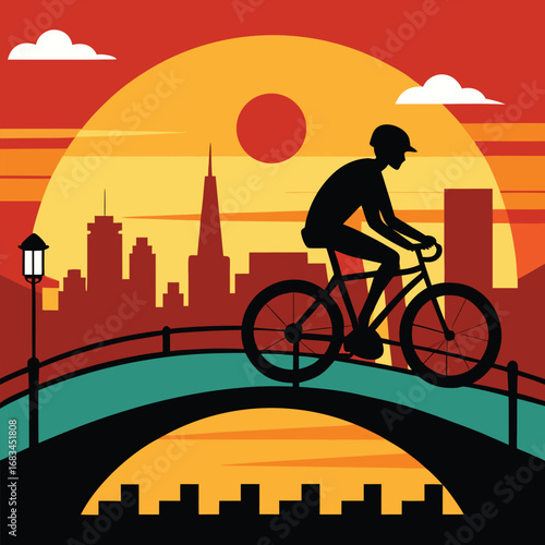 Silhouette of a person cycling a bicycle for sport or fun