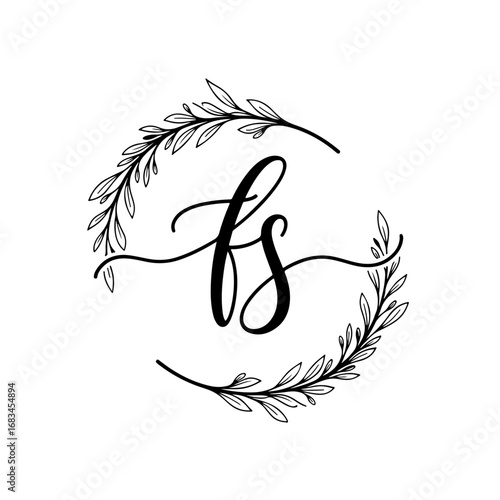 Minimalist Typographic Line Monogram Logo, FS Wedding monogram logo,