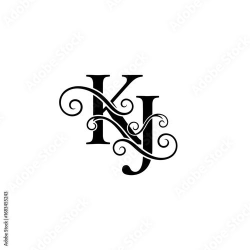 Minimalist Typographic Line Monogram Logo, KV Wedding monogram logo,