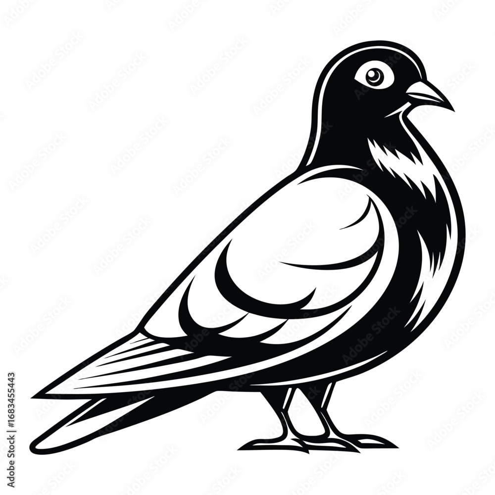 Obraz premium Pigeon Silhouette in Black Simple Wildlife Vector Illustration