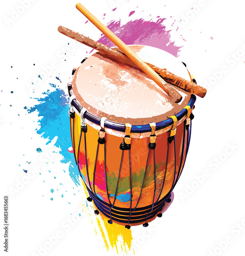 Colorful Drum with Drumsticks and Splashes percussion