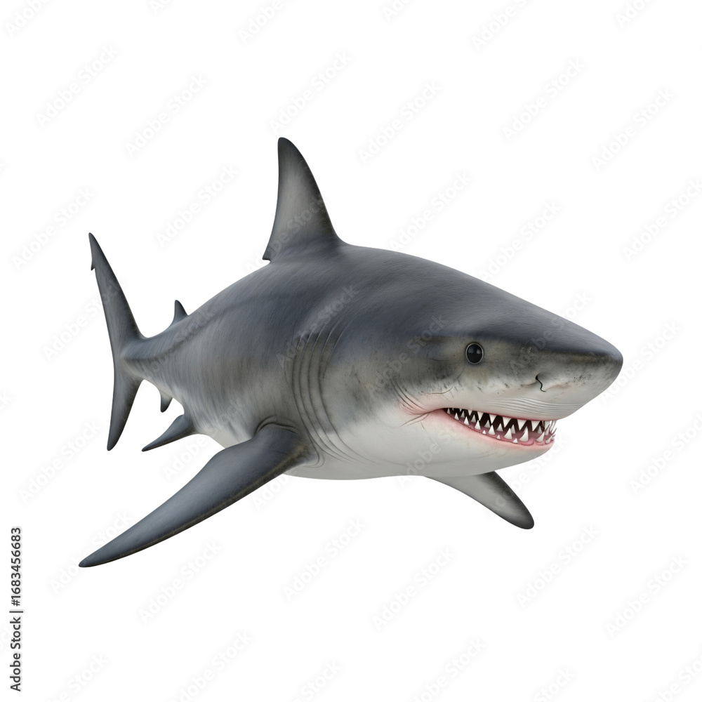 Fototapeta premium Great White Shark with Open Mouth and Sharp Teeth marine life ocean isolated on a transparent background