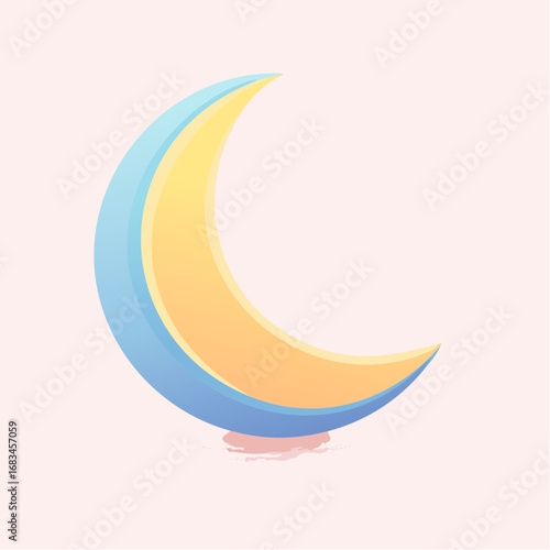 Pastel crescent moon, softly glowing, sits on a subtle cloud.