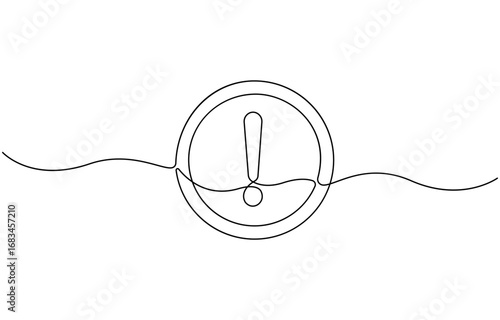 Dangerous sign continuous one line drawing. Vector outline of warning icon with exclamation mark in a triangle, One line art danger sign. Graphic illustration.