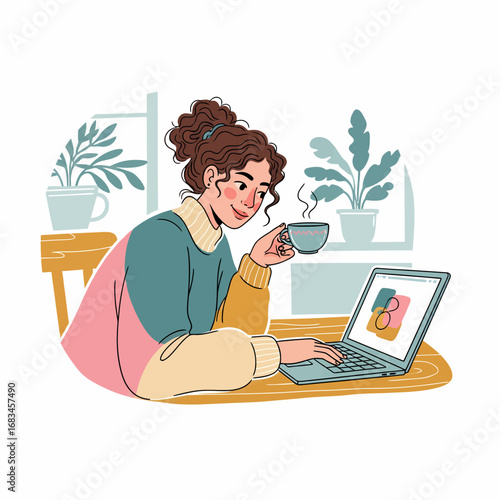 Woman Working Remotely Illustration