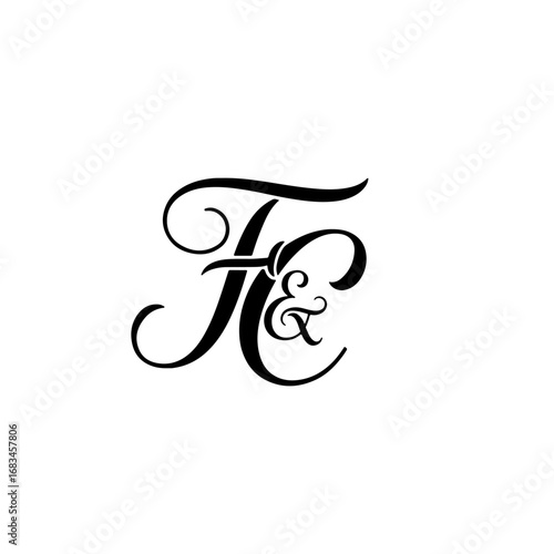  Minimalist Typographic Line Monogram Logo, FC Wedding monogram logo,