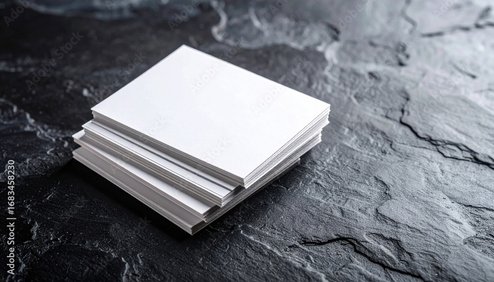 Fototapeta premium Stack of Blank White Cards on Dark Textured Surface