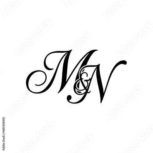 M&N Monogram logo, Minimalist Typographic Line Monogram Logo, MN Wedding monogram logo
