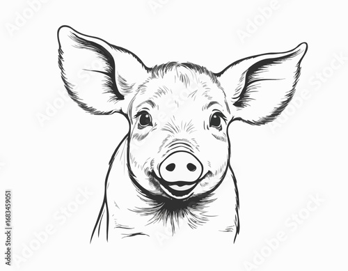 Piglet portrait hand drawn sketch Farming and livestock Vector illustration.