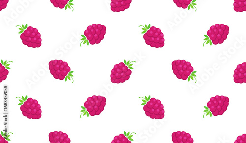 Seamless pattern with raspberries fruit.