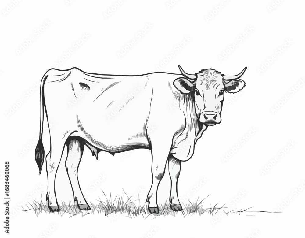 Fototapeta premium Farm cow hand drawn sketch illustration, Livestock
