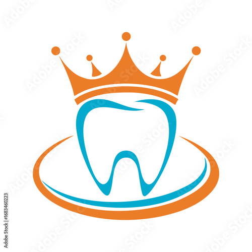 Blue tooth with orange crown and circular design dental