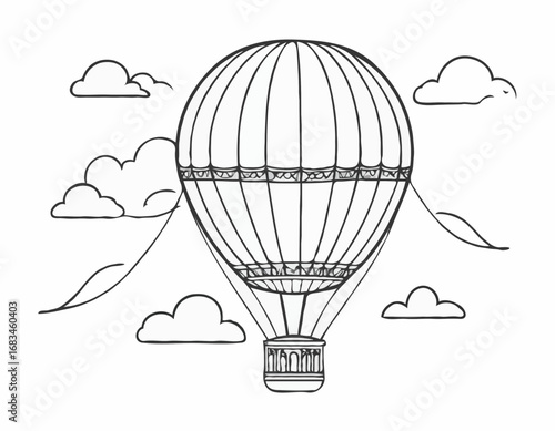 Hot air balloon aerostat sketch hand drawn Vector illustration.