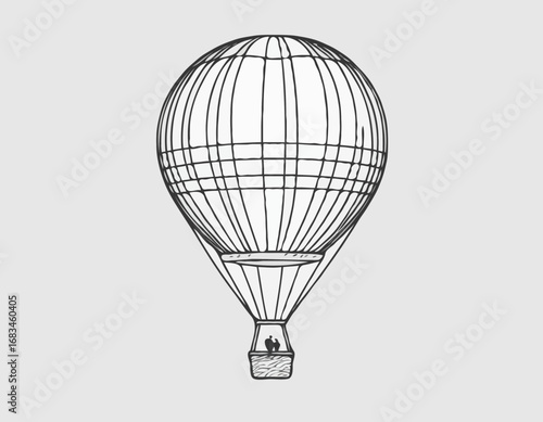 Hot air balloon aerostat sketch hand drawn Vector illustration.